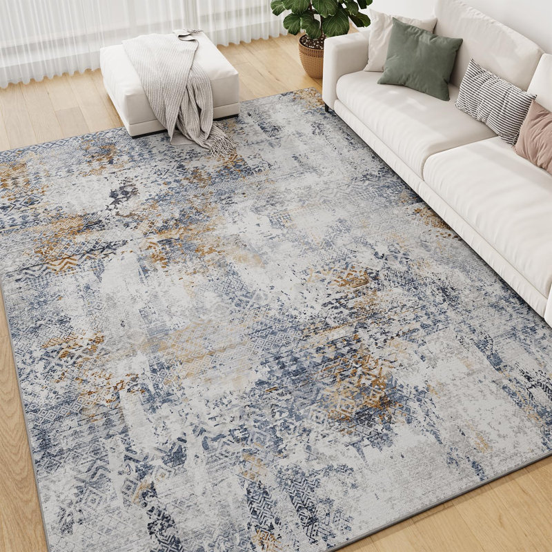 Tapis délavé à motif géométrique délavé, Rectangulaire 8 pi x 10 pi