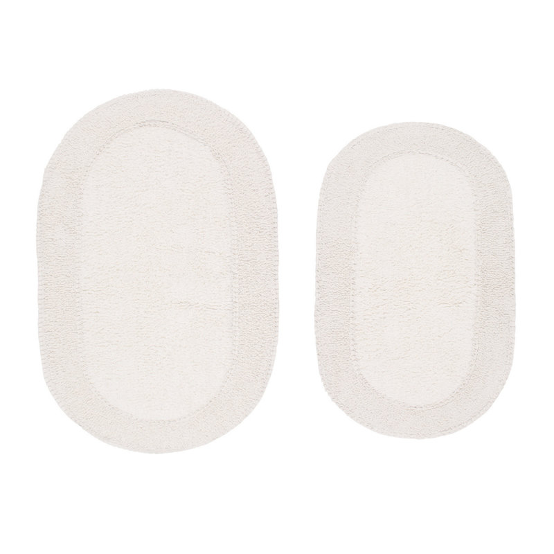 Xie Double Ruffle Oval 100% Cotton piece Bath Rug Set, Ivory