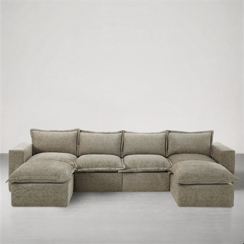 Boneless 6 - Piece Upholstered Chenille Modular Sectional Sofa with Removable Ottoman– Fully Compressed, No Assembly Required