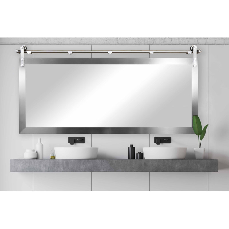 Miroir de salle de bain, Nickel brossé / Argent, 30 po x 61 po