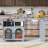 Rolling Kitchen Island with Drop Leaf Table, LED Lights and Power Outlet, Mobile Kitchen Cart with Fluted Glass Doors, Storage Cabinet and Side Shelves-57075094