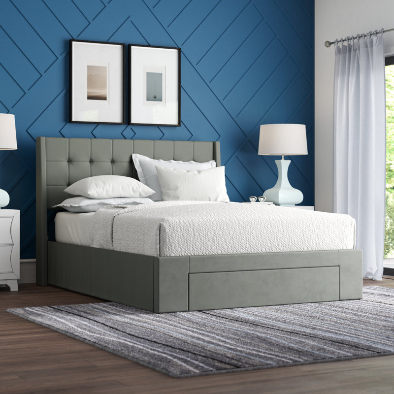 Aleighanna Upholstered Wingback Storage Bed, Gray, Queen