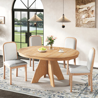 Ensemble de table de salle à manger extensible pour 4 à 6 personnes avec 4 chaises rembourrées, ensemble de table de cuisine rustique de 42 à 58 pouces