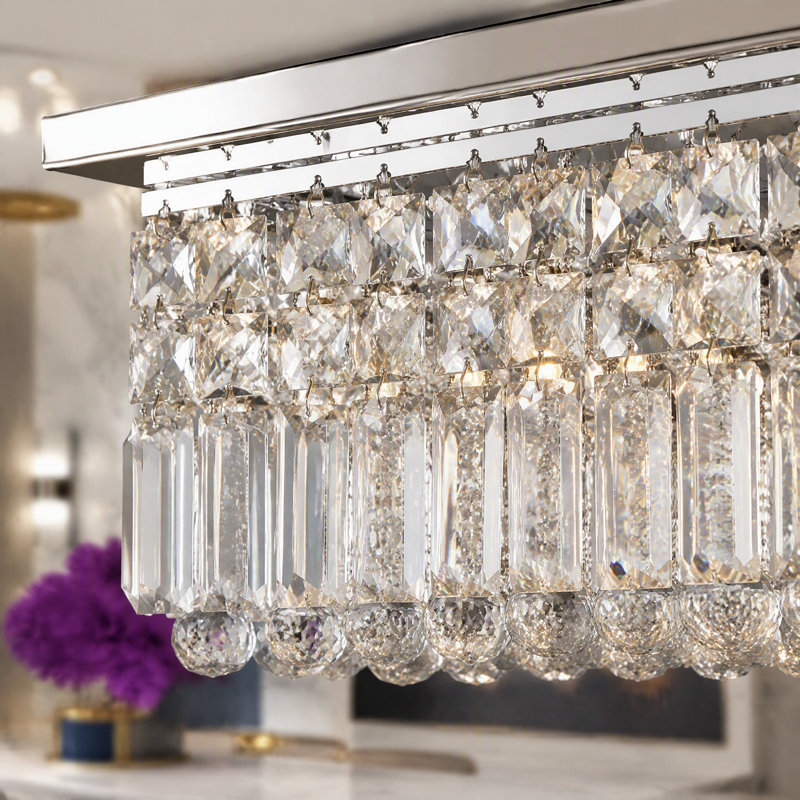 Lustre rectangulaire chromé à 8 lumières de 99 cm (39 po), en cristal, suspension moderne K9 en forme de goutte de pluie