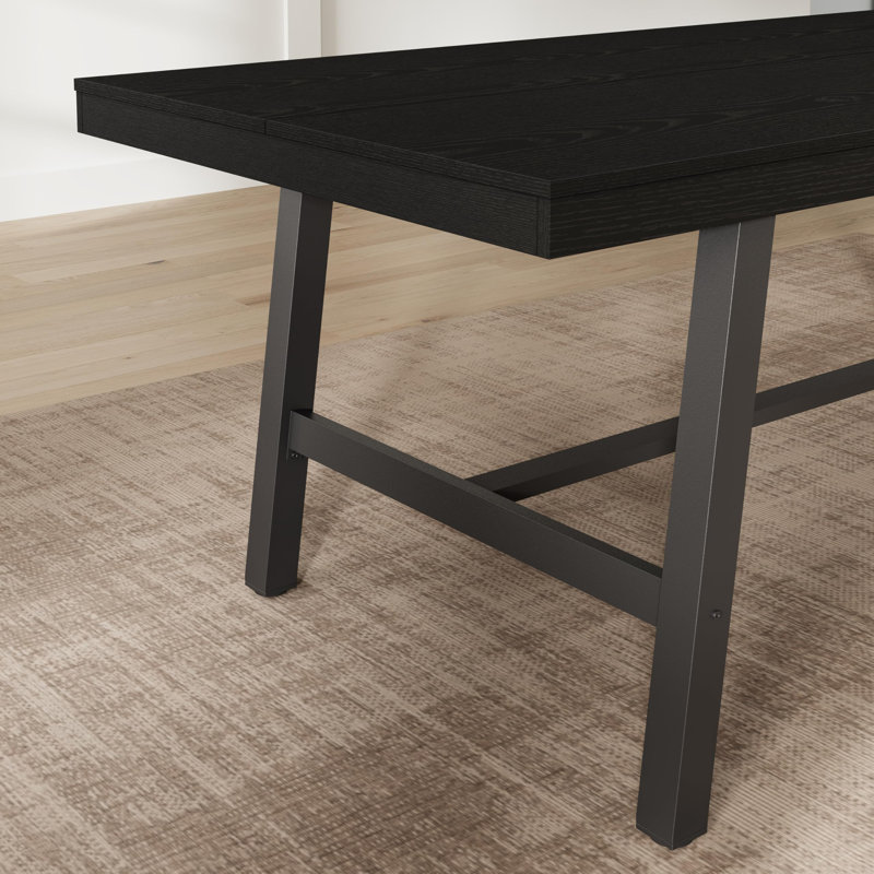 Table de salle à manger industrielle 55 po pour 2 à 6 personnes - Table de cuisine rectangulaire avec structure en métal robuste et plateau en bois de bouleau rustique - Mobilier de salle à manger peu encombrant