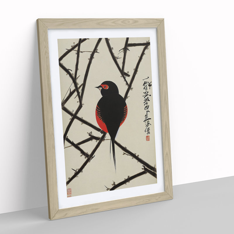 Bird On The Branch - Print, White, Oak, 34cm H x 25cm W x 2cm D