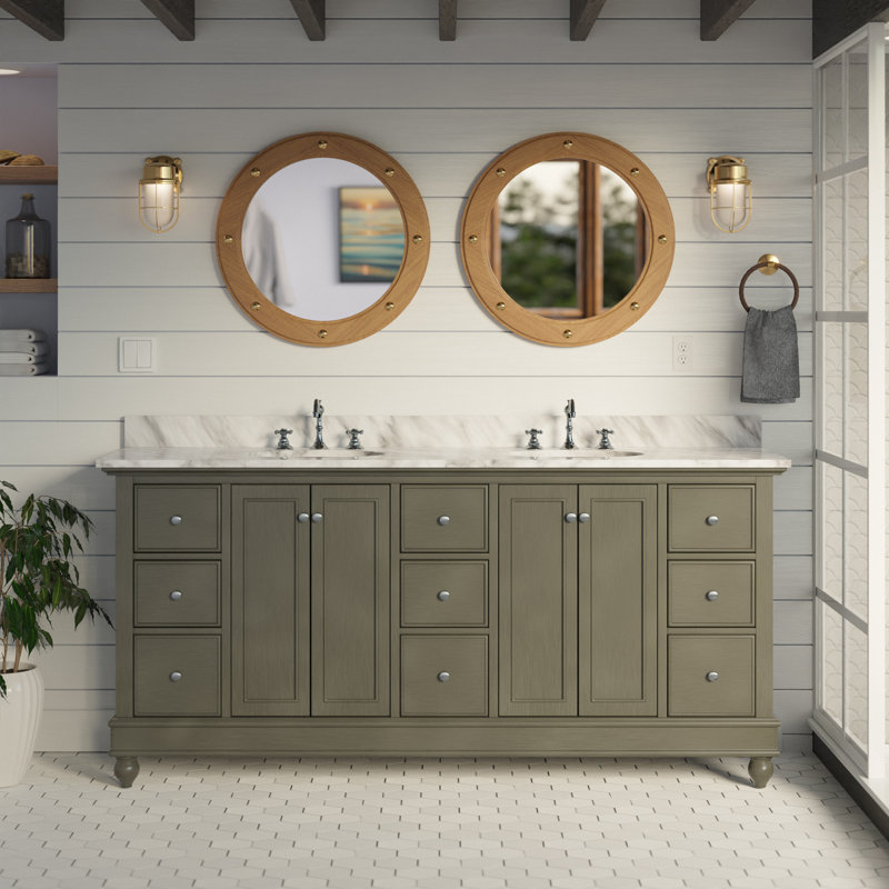 Ensemble de meuble-lavabo double 72 po Ferdinand, Gris patiné, Marbre de Carrare