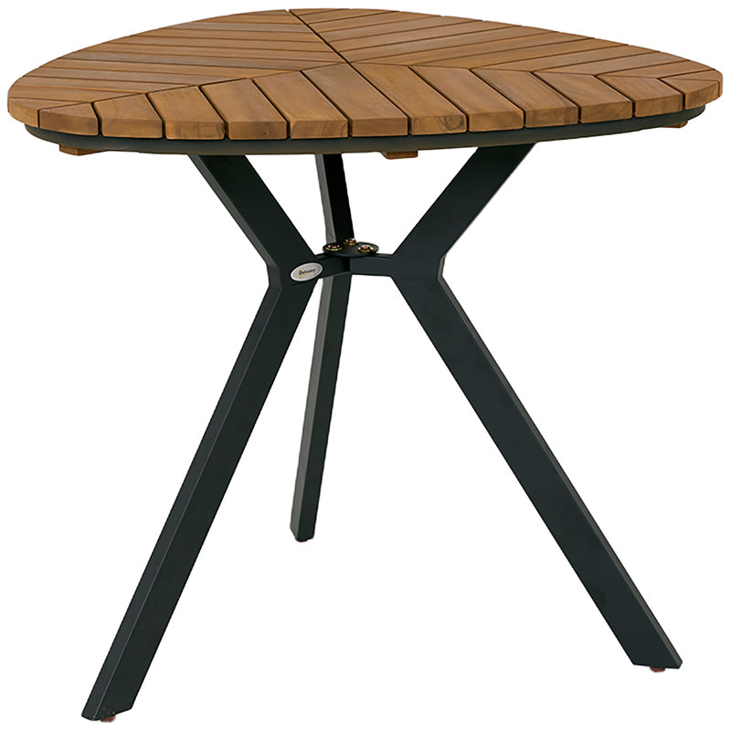 Table de salle à manger d'extérieur, table de patio triangulaire à feuilles, plateau en bois, teck