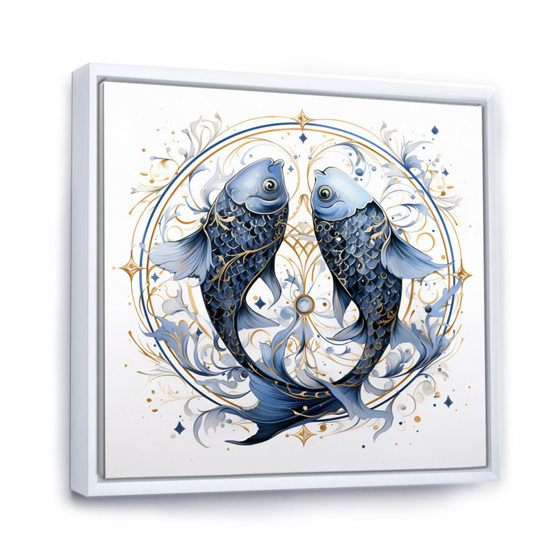 Poissons, signe du zodiaque - astrologie, art mural, H 24 po x l 24 po x P 1 po, Cadre flottant blanc