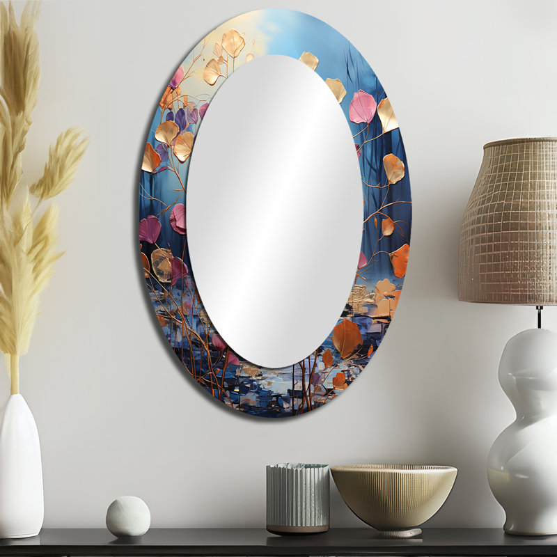 Décoration de miroir doré et feuilles dorées dorées en hiver, 36 po x 24 po