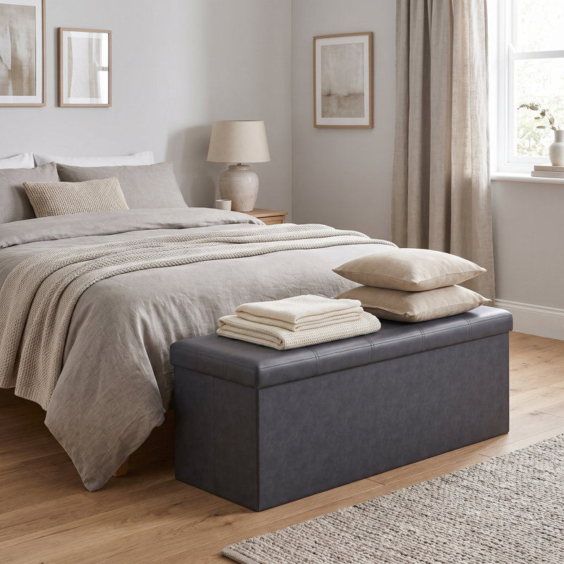 43 Inches Folding Storage Ottoman Bench, Dark Gray