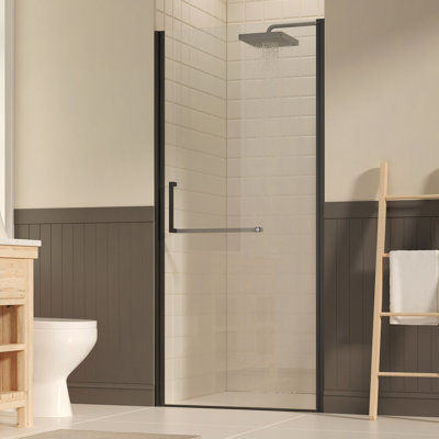 33-34" W ×72" H Frameless Shower Door, Swing Shower Glass Doors With 1/4"(6Mm) SGCC Clear Tempered Glass,Explosion-Proof Film, Reversible Installation