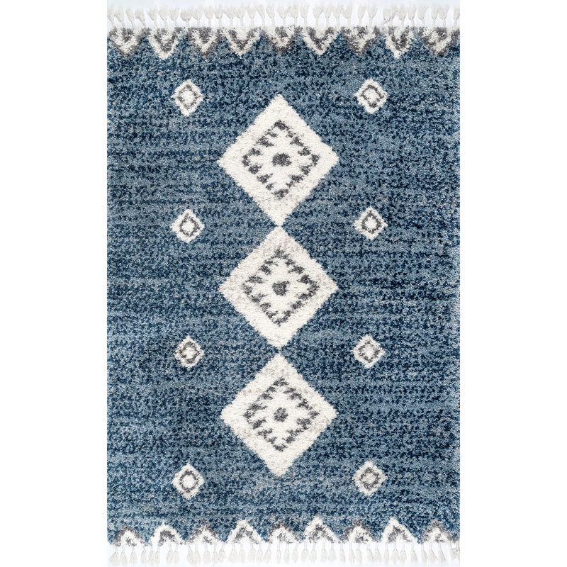 Hassan Geometric Blue Area Rug, Rectangle 3' x 5'7"