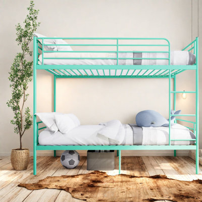 Lits superposés en métal peu encombrants avec rangement à usage familial, lit simple vert