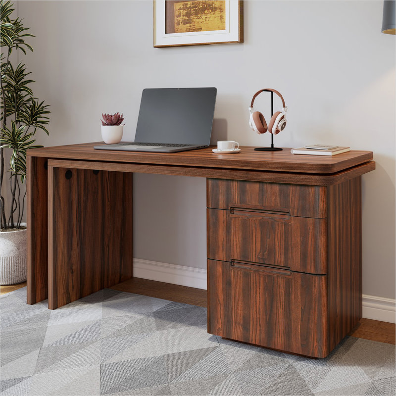 Bureau double caisson en L 90 po avec 3 tiroirs et module d'angle rotatif