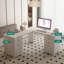 Bureau d'ordinateur en forme de L avec tiroirs et garde-robe-1316465223