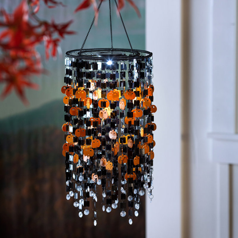 28'' Solar Powered Black and Orange Halloween Lantern