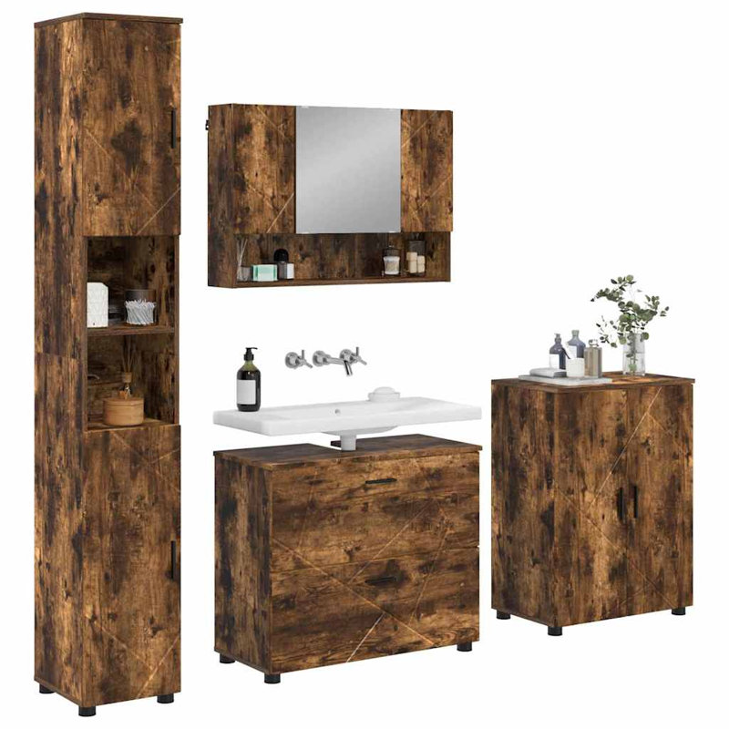 Bathroom Storage Furniture Set, Smoked Oak
