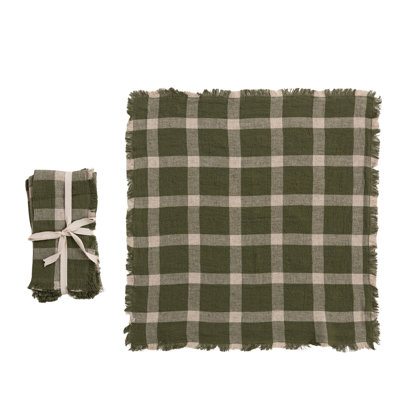 Plaid Viscose Linen Napkins with Eyelash Fringe