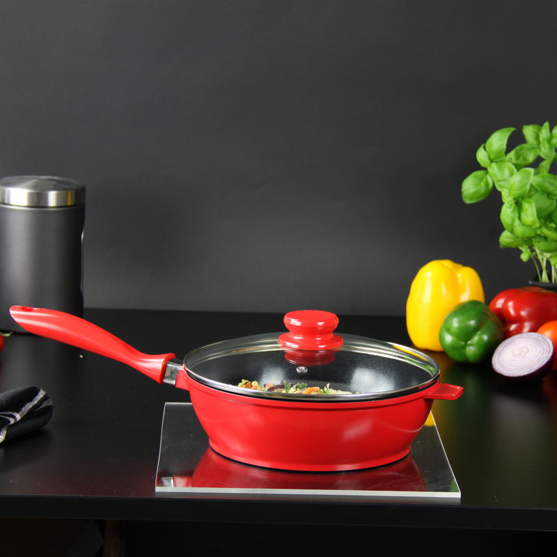 SQ Professional Nea Non-Stick Aluminum Saute Pan with Lid, Red, 2.2 L