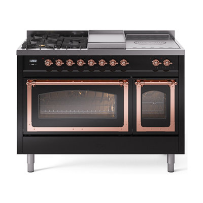 ILVE Nostalgie II Series Noblesse 48 inch Dual Fuel Range 5 Sealed Burners, Griddle, Frenchtop (Glass Door)