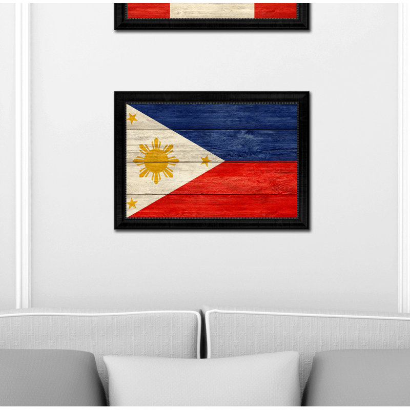 « philippines country flag », peinture sur toile encadrée, H 19 po x l 27 po x P 1 po, Encadrement noir