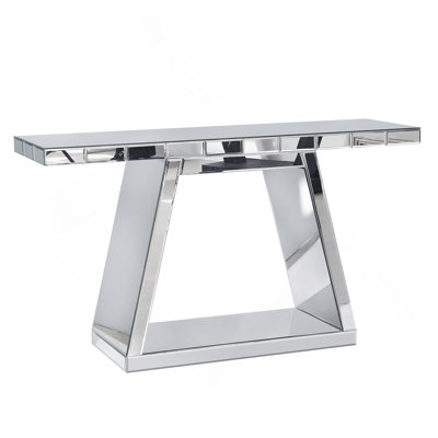 55.9" Modern Luxe Full-Body Mirror Entryway Table with Trapezoid Base – 360° Reflective Console Table, Sturdy Wooden Frame