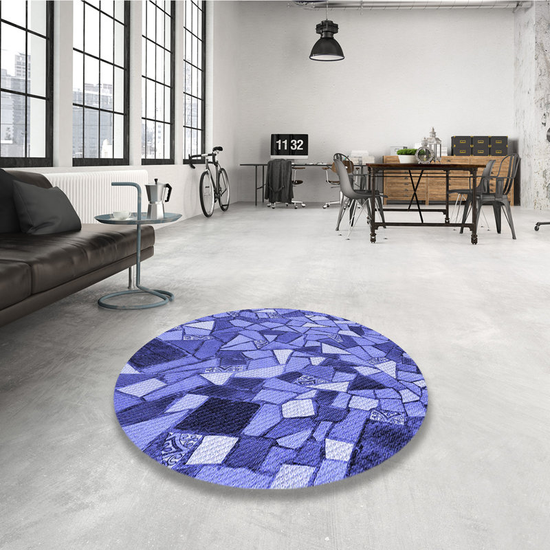 Tapis bleu tissé à la machine, Rond 5 pi