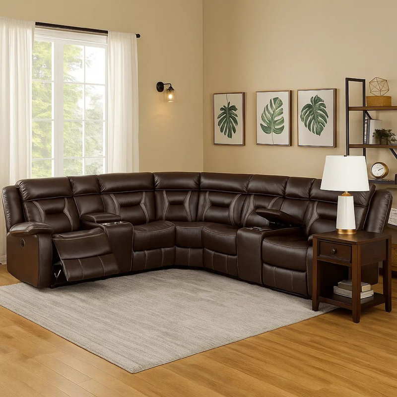 Canapé modulaire inclinable en cuir Irissa, Similicuir brun