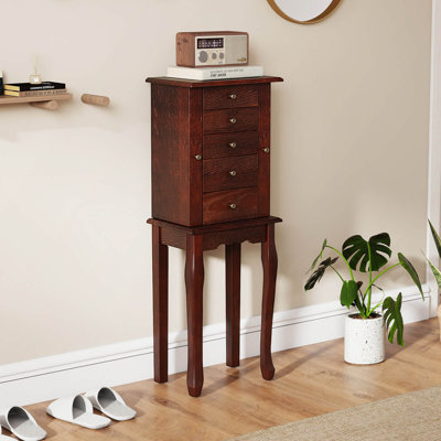 Jewelry Cabinet with Mirror Armoire Storage Chest Stand Organizer Christmas Brown