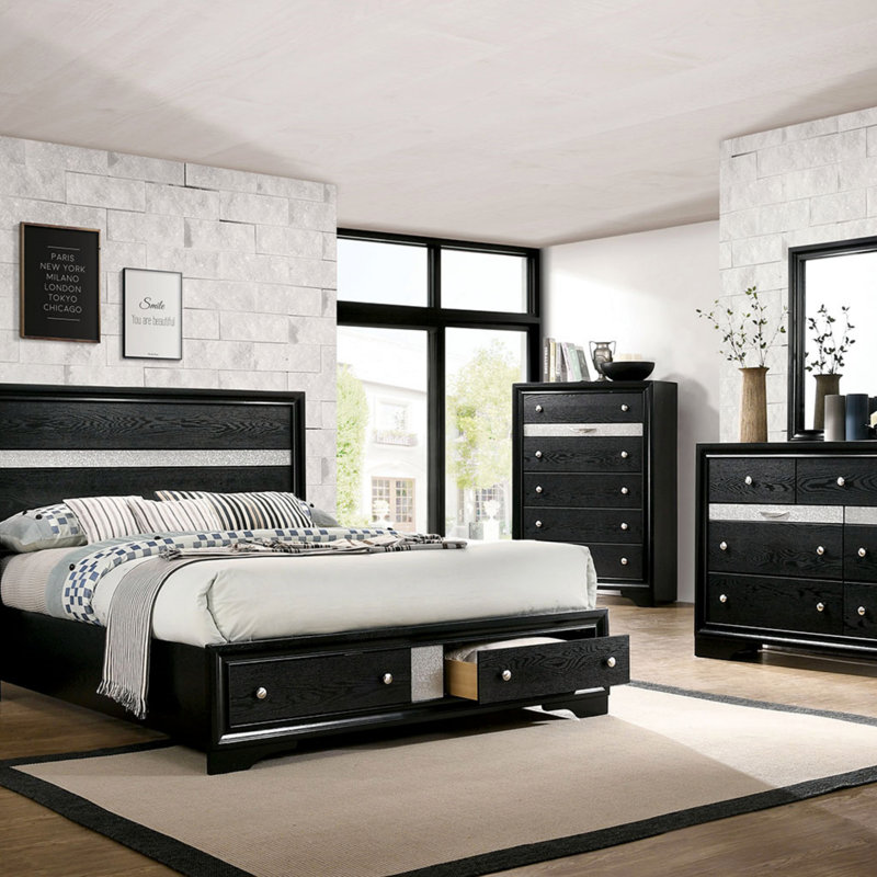 1pièce lit grand contemporain noir 1pc