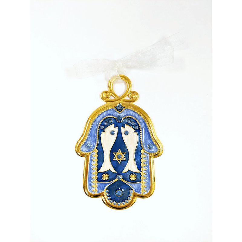 Ornement bleu Hamsa avec deux poissons