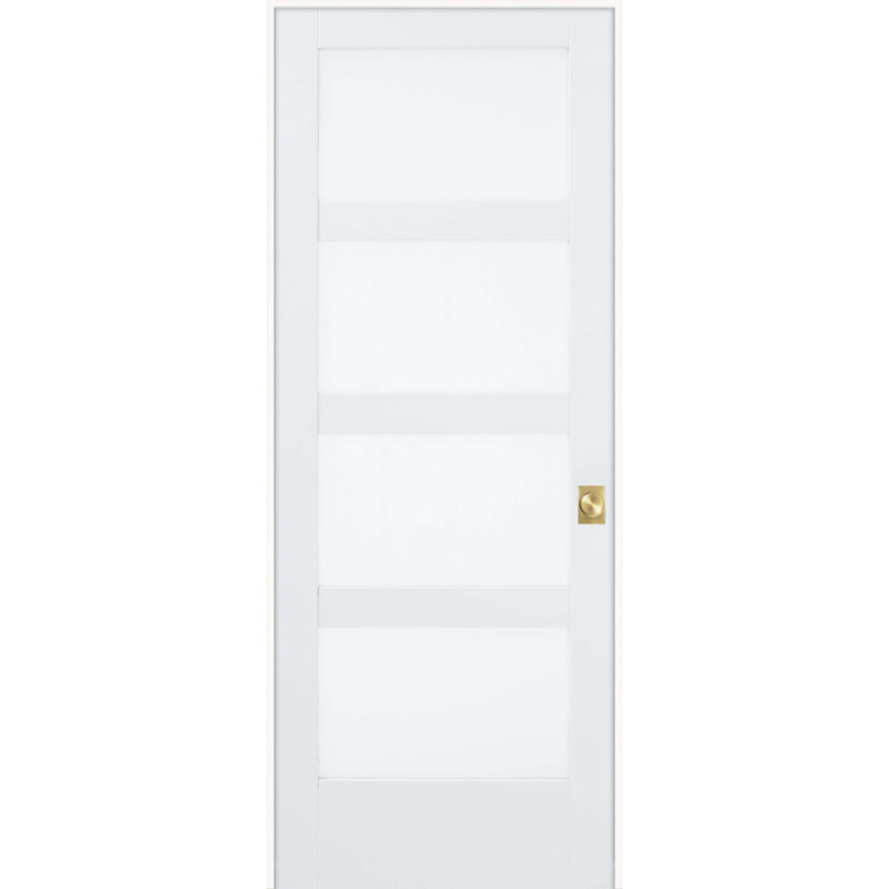 Porte intérieure pré-montée apprêtée en bois et verre d'intimité avec poignée et ensemble d'installation Evelin 4-Lite