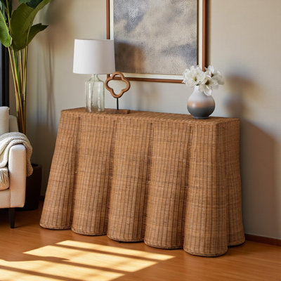 Brazley Bali & Pari Palm Bohemian Seafoam Scallop Rattan Console Table