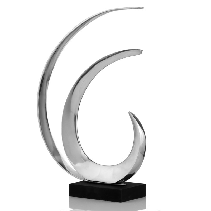 Sculpture de table en aluminium poli noir et argent 18 po Bacus