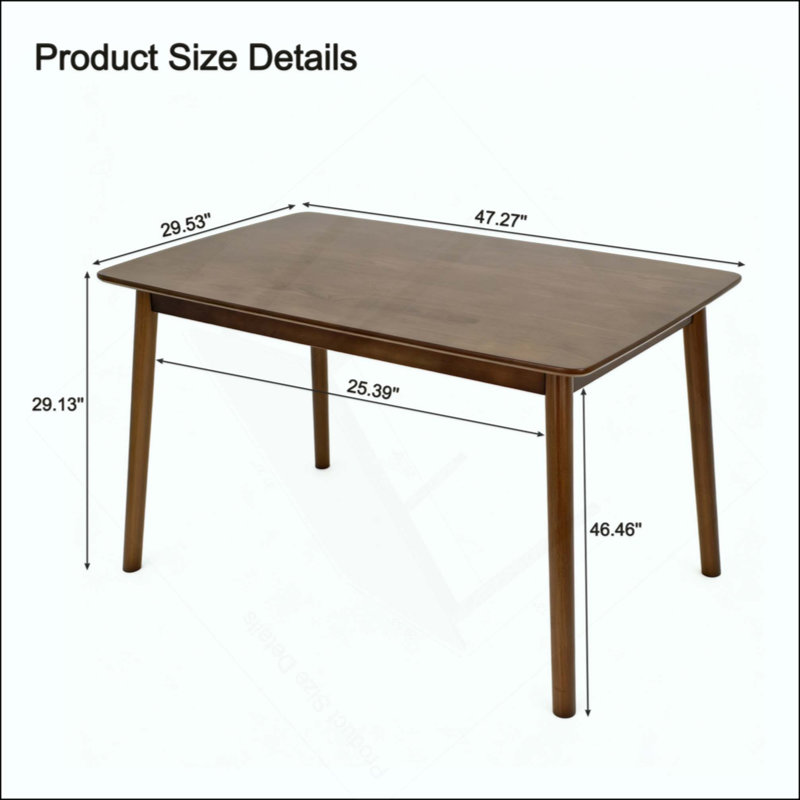 Solid Wood Dining Table,Rectangular Dining Table, Mid Century Modern Kitchen Table With Rounded Corners, Easy To Assemble, Small Dining Table For Dining Room, Kitchen, Living Room