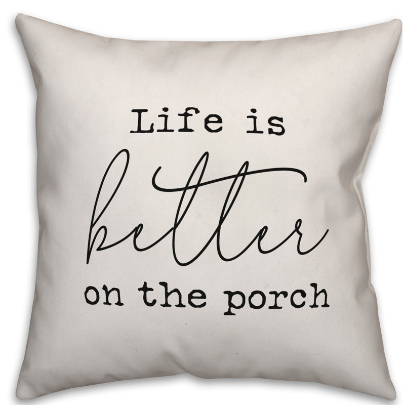 Textual Outdoor Throw Pillow, 20" x 20" , Off White/Black