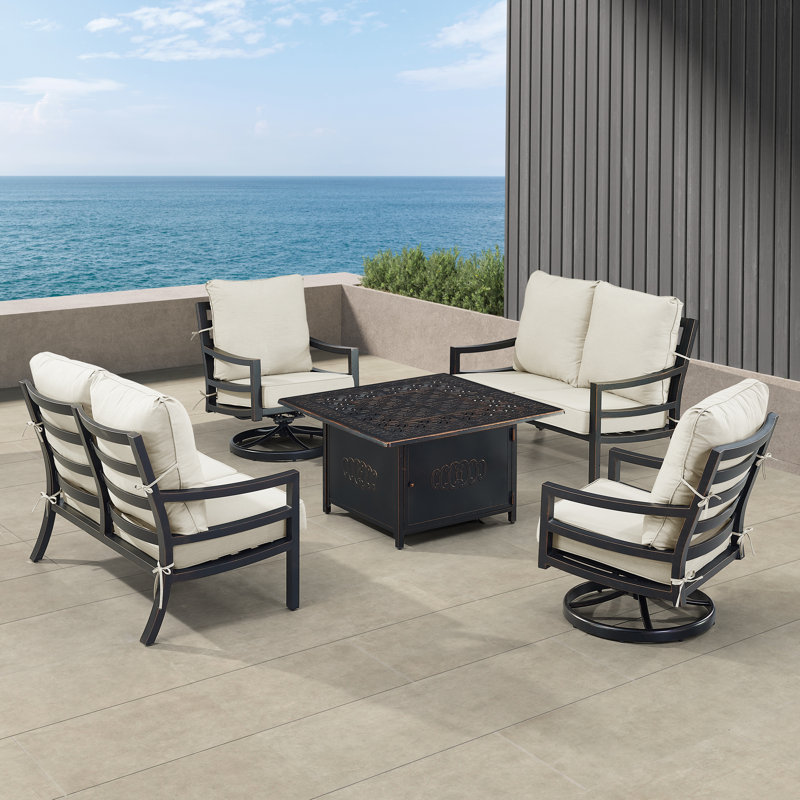 Ensemble de conversation avec coussins pour 6 personnes Denease, Gris clair