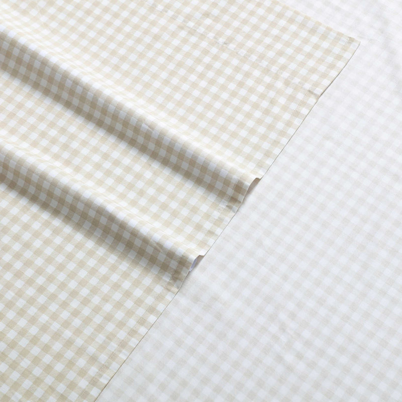 Shasta Lake Cotton Percale Standard Sheet Set, Full Sheet Set with 2 Pillowcases, Little Gingham Brown