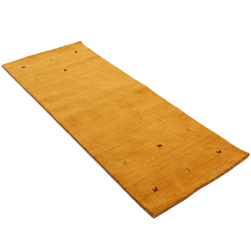 Handwoven Wool Gabbeh Uni Yellow Rug, Runner 80 x 400cm