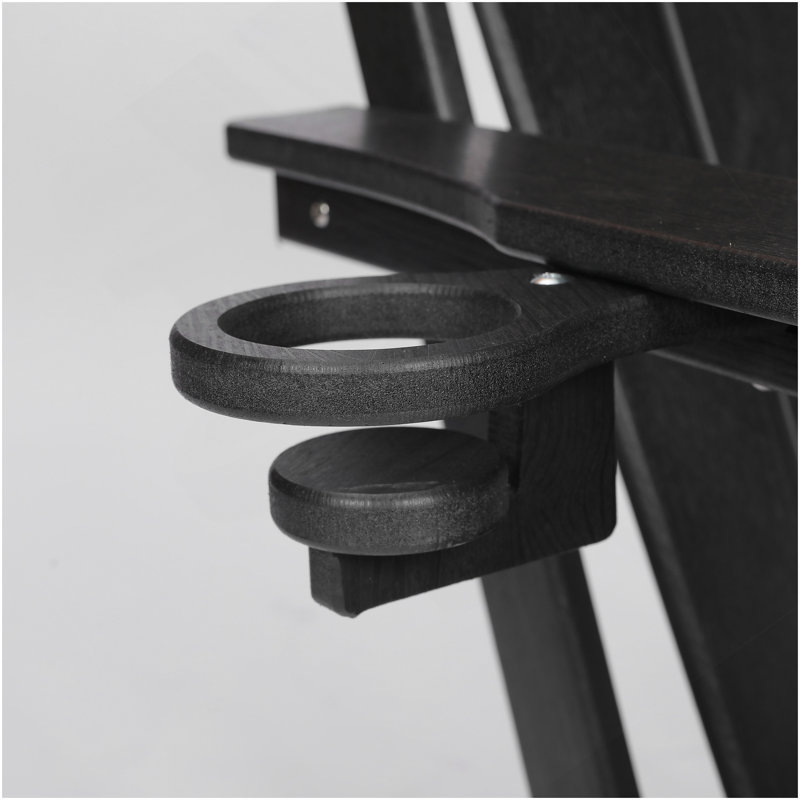 HDPE Folding Adirondack Chair With Dual Cup Holder Composite Adirondack Chair With Wood Texture, Black