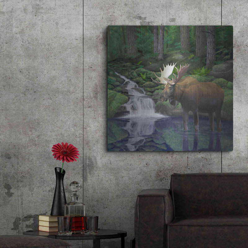 "Woodland Moose" par Chris Dobrowolski sur métal, H 36 po x l 36 po