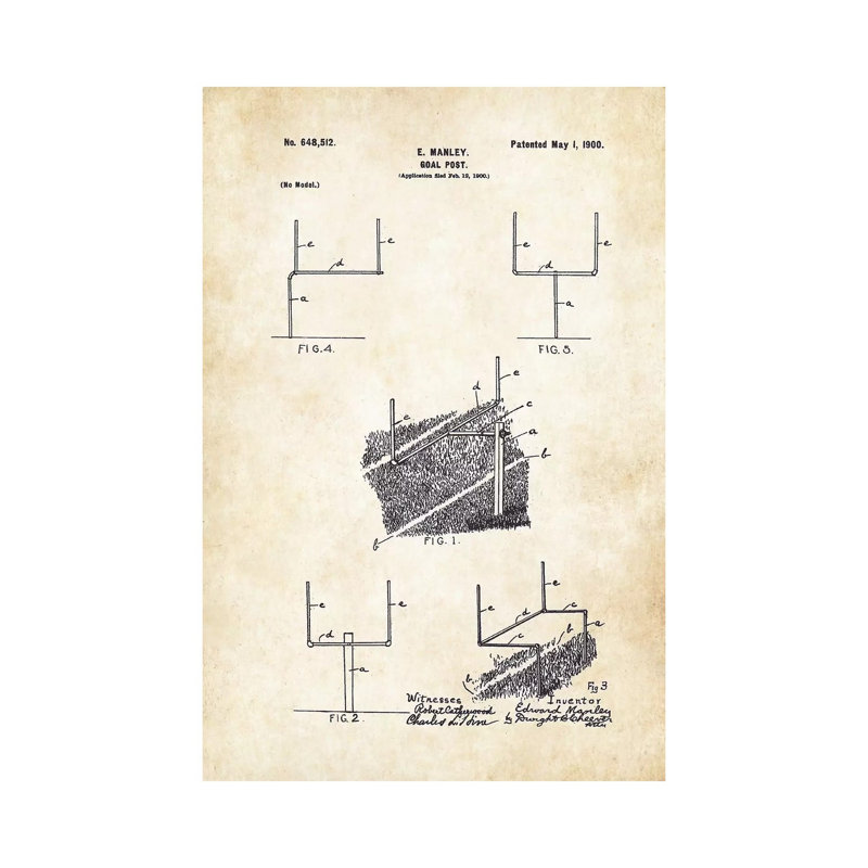 Football Goal Post by Patent77 - Wrapped Canvas Gallery-Wrapped Canvas Giclée, 20.32 cm H x 30.48 cm W
