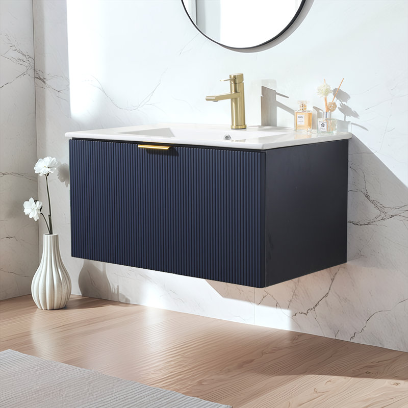 30'' Blue Modern Free-Standing Wall-Mounted Bathroom Vanity Set, Blue