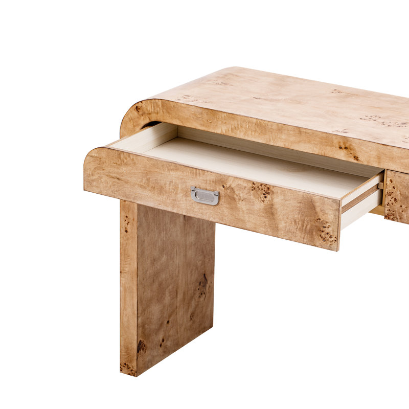 Console de 60 po avec 2 grands tiroirs et poignée en métal 60 po, Bois naturel / brun