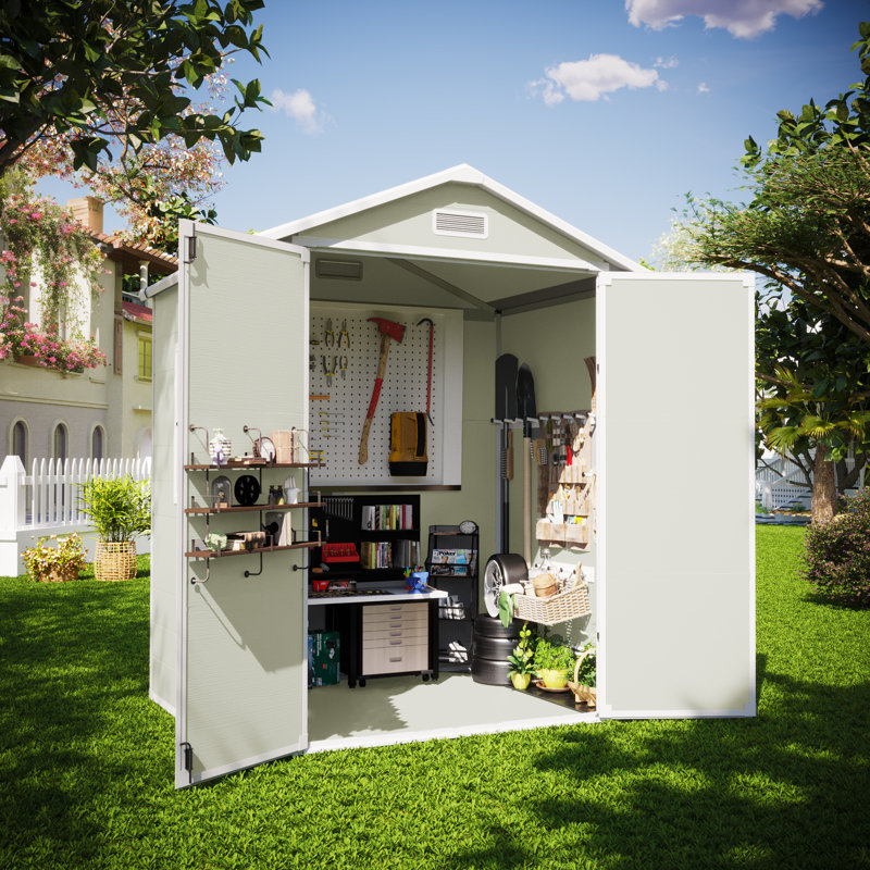 6’ × 4‘ Outdoor Resin Storage Shed With Floor, Beige