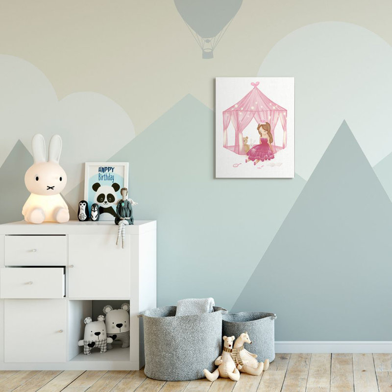 " Girl's Playroom Princess Doll Stuffed Animal Illustration " by Daphne Polselli, 20" H x 16" W, Wrapped Canvas
