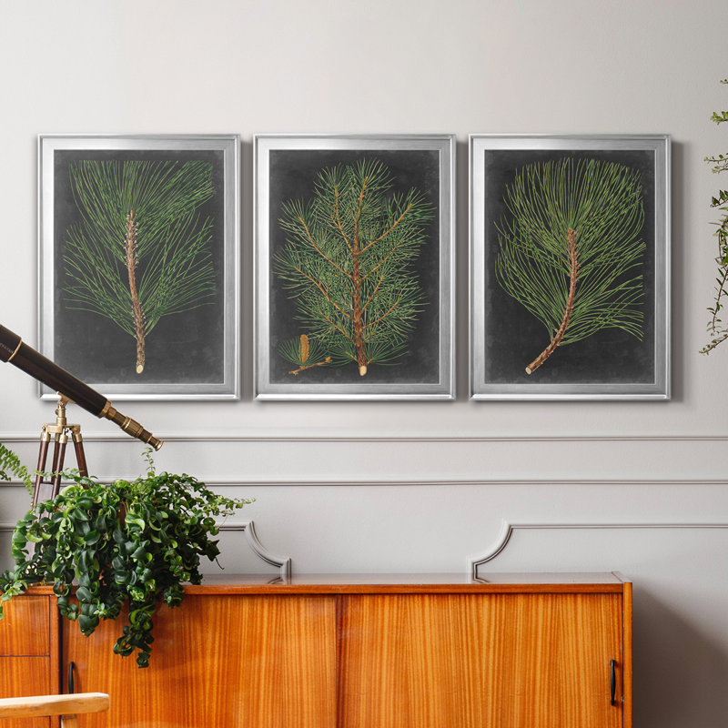 «Dramatic Pine I», ensemble de 3 peintures sur toile encadrées, Argent, H 26,5 po x l 109,5 po x P 4,5 po