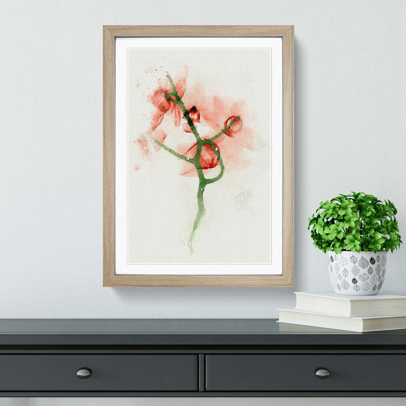 Pink Orchid Flower Abstract - Framed Print, 76cm H x 50cm W x 2cm D, Oak