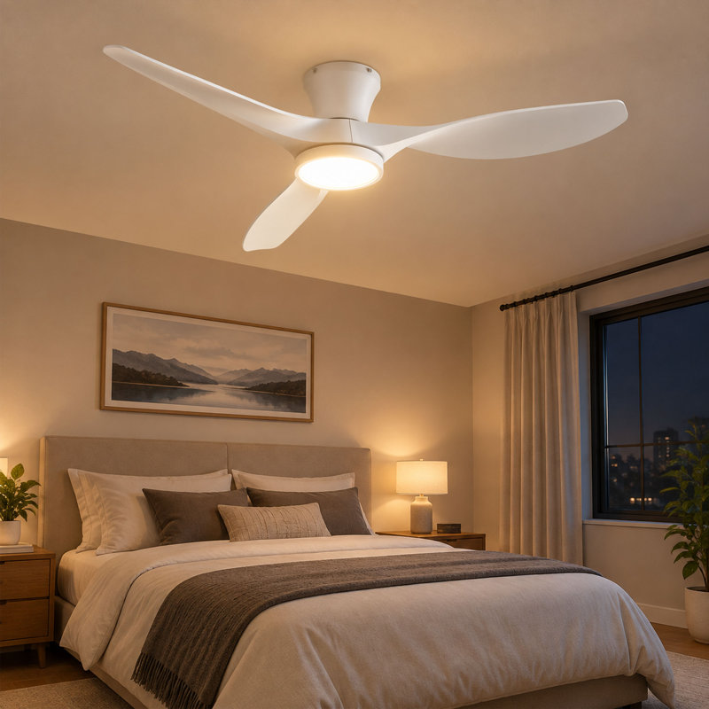Jacara 52" Flush Mount Ceiling Fan with LED Light & Remote (set of 2), White with White Blades